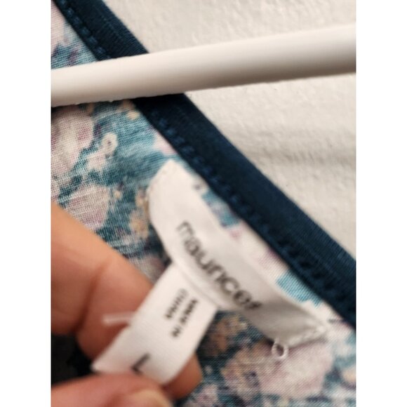 Maurices Womens Top Large Teal Floral Yoke Slub Knit Long Sleeve BOHO Festival - Picture 3 of 8